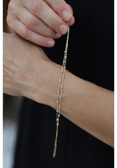 14 Ayar Altın Force Çift Zincirli Dorika Detaylı Bileklik Altın