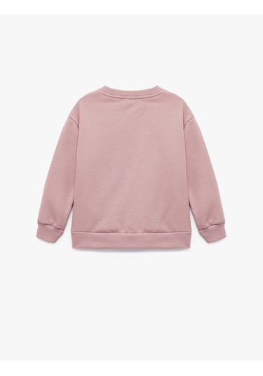 Koton Pamuklu Şardonlu Uzun Kollu Bisiklet Yaka Baskılı Sweatshirt Pembe 6wkg10202ak Gül