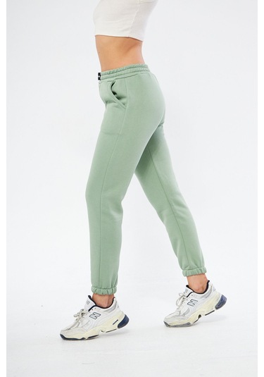 Lesa Wear Yüksel Bel Jogger Şardonlu Eşofman Altı Paçası Lastikli Çağla