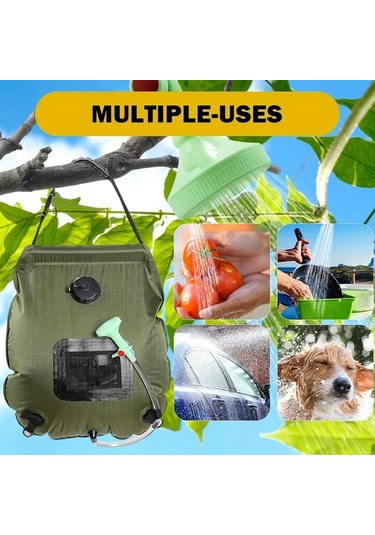 Elmpaly 19.99 Litre Solar Yeşil Kamp Seyahat Sızdırmaz Taşınabilir Duş Torbası Termometre Hortum Ve Başlık Bej