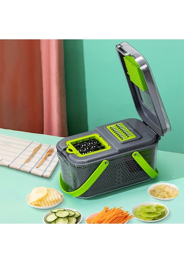 22'si 1 Arada Çok Fonksiyonlu Sebze Doğrayıcı Konteynerli Gri Gri