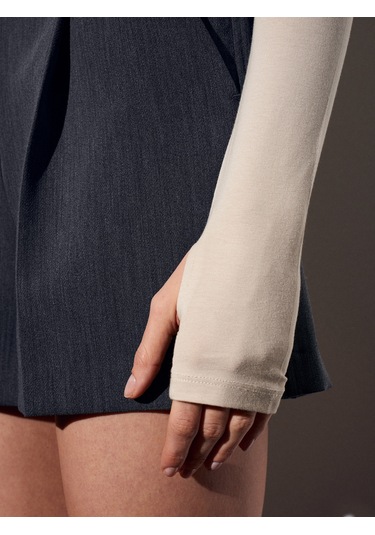 32089 Omuzları Açık Büzgülü Top-bej Bej