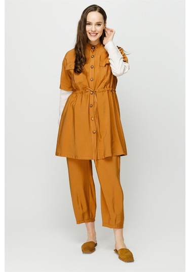 Viskon Kumaş Safari Ceket Pantolon Takım Taba-taba Taba