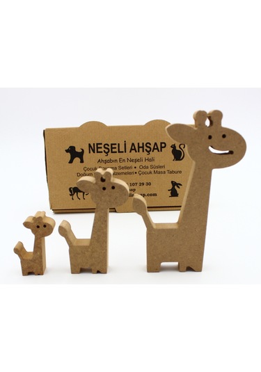 Na Neşeli Ahşap Ahşap Şirin Zürafa Figürü 3 Lü Takım 15cm 10cm 6cm Ahşap Boyama Ürünü.boyama Etkinliği.okul Öncesi Model 3lüşrnzürafaboyasız