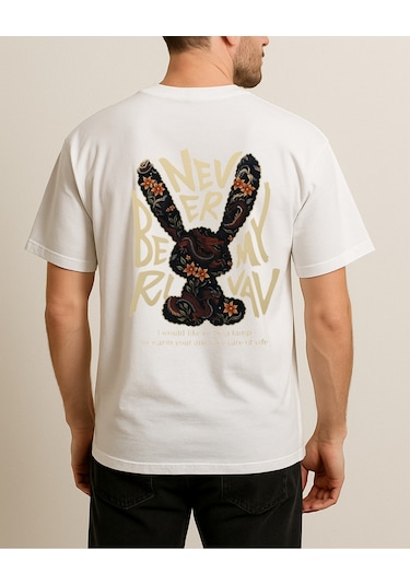 Hugo Boss Never Baskılı T-shirt Beyaz