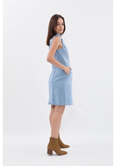 Kadın Açık Mavi Fermuarlı Jean Elbise Açık Mavi