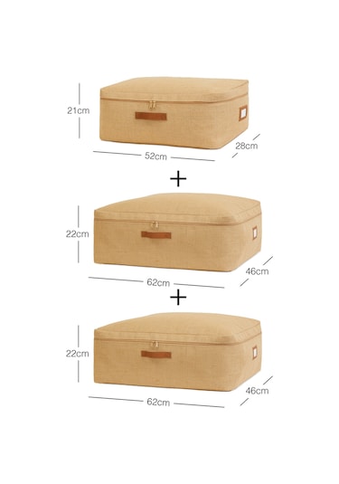 Ocean Home Textile 3'lü Jüt Baza Altı Hurç Set 1 Adet 52 x 28 x 21 / 2 Adet 62 x 46 x 22 cm