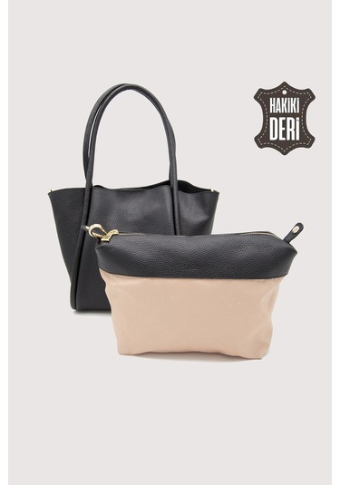 Hakiki Deri Kadın Organizerlı Omuz Çantası Siyah Smr9205 Siyah