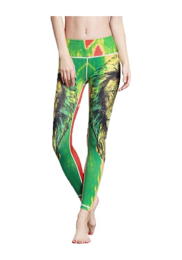 Paıyıge Yoga Pantolon Kadın Baskılı Aslan Hk49 Koyu Yeşil