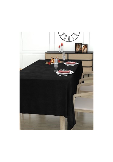 Daily Series Kadife Dokulu Siyah Renk Masa Örtüsü Siyah
