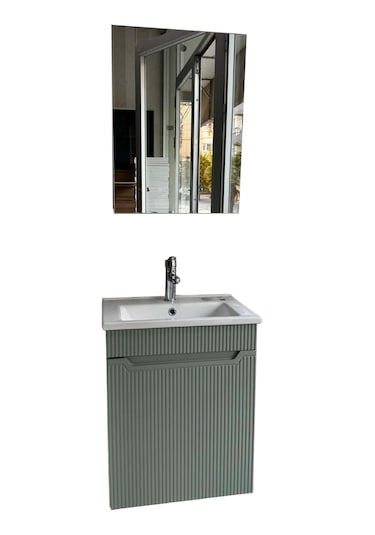 Banyo Dolabı Aynalı Cnc İşlemeli Membran Kapaklı 55 Cm Yeşil