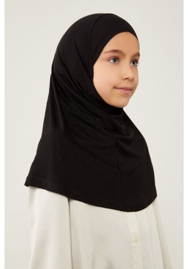 Tesettür Çocuk Namaz Bonesi Eşarbı Şalı Hijabı Siyah Siyah