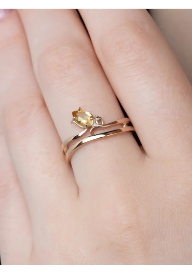 Uvelirnye Tradicii Doğal Sitrin Taşlı 925 Ayar Gümüş Yüzük 403021386 Gri