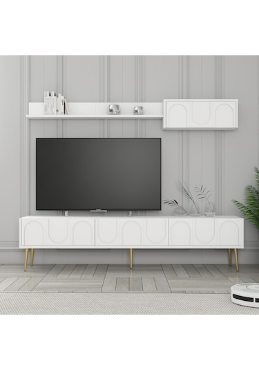 Variant Lyon Duvar Raflı Tv Ünitesi - Beyaz / Altın