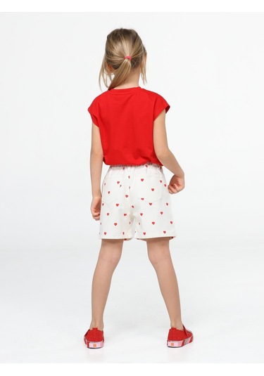 Love Kalpli Denim Şort Takım-kırmızı - Beyaz Beyaz - Kırmızı