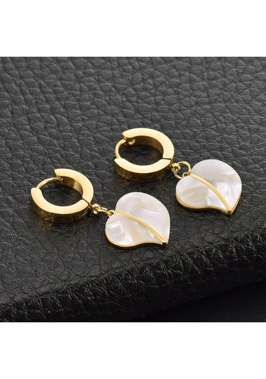 Gümüş Yeni 316l Paslanmaz Çelik Lüks Takı Avrupa Amerikan Zarif Doğal Kabuk Yaprak Asılı Damla Küpe Kadınlar Için