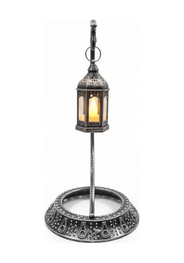 Dekoratif 28 Cm Hilal Eskitme Gümüş Ramazan Led Lamba 10 Cm Kancalı Set Diğer