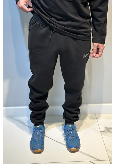 Erkek Paçası Ve Beli Lastikli Üç İplik Şardonlu Eşofman Altı 0341 Siyah Siyah