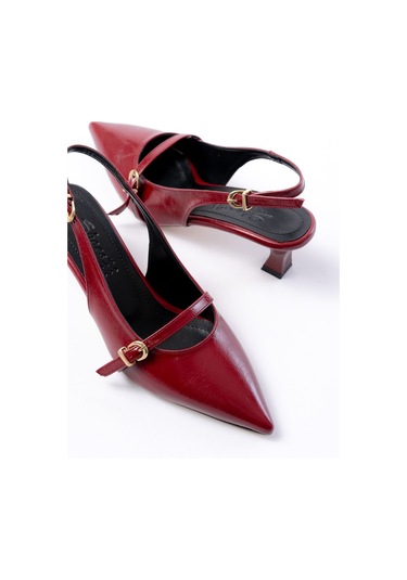 H-470 Bordo Rugan Baret Tokalı Arkası Açık Günlük Kadın Sanda... Bordo