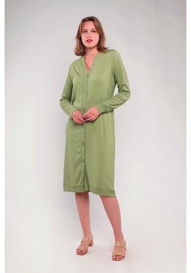 Gabria Ön Düğmeli Seul Uzun Hırka Haki