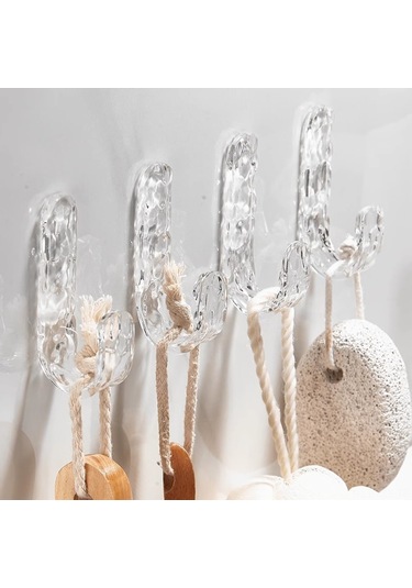 Fosenze 4'lü Şeffaf Banyo Kancaları - Abs Malzeme, Deliksiz Montaj, 10 Kg Yük Kapasitesi, Islak Ortamlarda Güvenli Kullanım, Havlu-ruha Uygun Gümüş