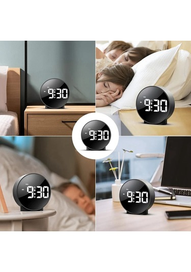 Monozone Dekoratif Yuvarlak Siyah Dijital Led Masa Saati Usb