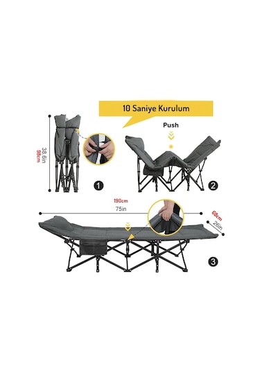 Efsane Kamp Konfor Ultralight Kampet Portatif Kamp Yatağı Siyah