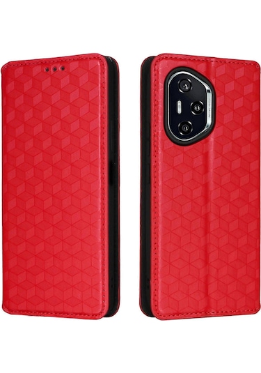 Honor 400 Kılıf Cüzdan Eşkenar Dörtgen Baskılı Deri Telefon Kılıfı Çok Renkli