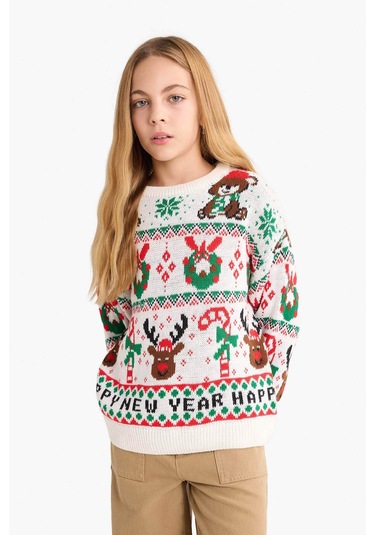 Defacto Ekru Kız Çocuk Kazak G0914a8/er233 Ekru