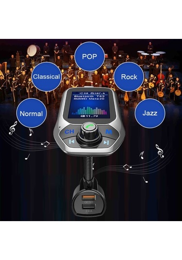 Sones T43 Araba Bluetooth Mp3 Çok Fonksiyonlu Büyük Renkli Ekran Qc3.0 Bluetooth Araç Şarjı Kayıpsız Araba Bluetooth Oynatıcı