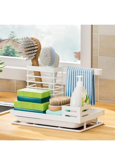 Suntek Mutfak Lavabo Rafı W/tepsi Bulaşık Bezi Sabunluk Beyaz Beyaz