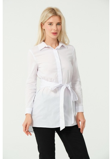 Bağcık Detay Tunik Gömlek Beyaz