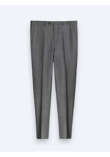 Kip Gri Çizgili Modern Fit Yün Takım Elbise 46