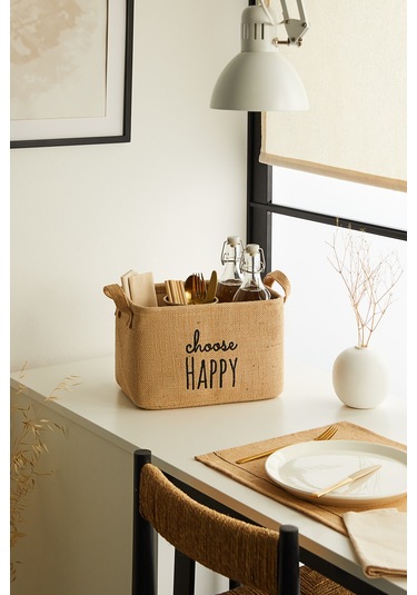 Ocean Home Textile Choose Happy Jüt Sepet 30 x 21 x 18 cm