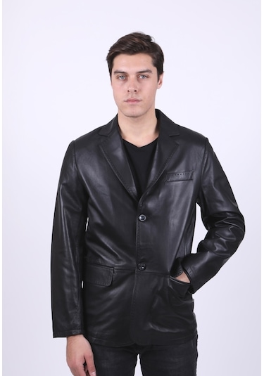 New Zaya Leather Erkek Blazer Deri Ceket Hakiki Deri Siyah