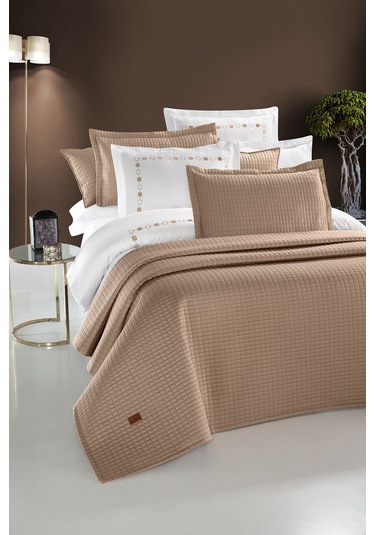 Elegante %100 Pamuk Saten Yatak Örtüsü Seti Camel Bej