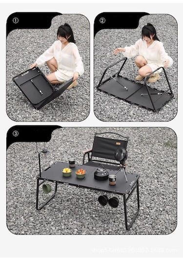 Hidrolik Otomatik Katlanır Kamp Ve Piknik Masası Taşınabilir, Hafif Ve Elde Taşınabilir Siyah