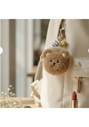 Peluş Cep Ayna Kedi Veya Ayı Figürlü Anahtarlık Kahverengi