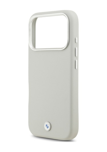 İphone 17 Pro Uyumlu Kılıf Bmw Lisanslı M-safe Özellikli Metal Logolu Tam Kaplama Deri Kapak Gri Gri