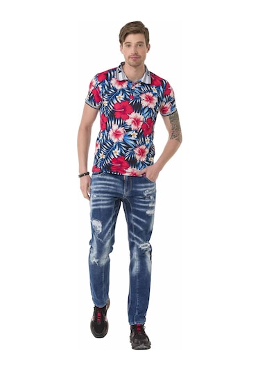 CD781 Yırtık Yamalı Mavi Erkek Jeans Mavi