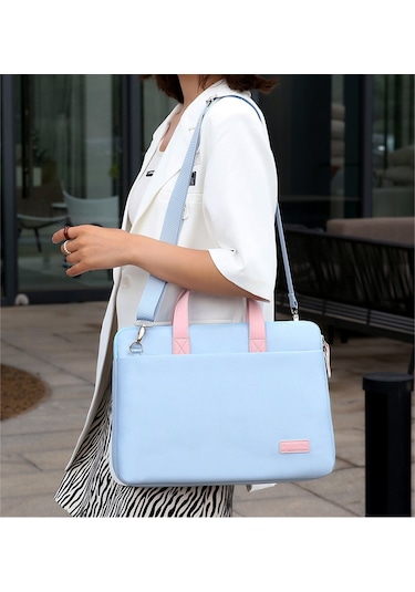 Hqgoodstore Rahat Basit Düz Renk Nefes Alabilen Su Geçirmez Ve Aşınmaya Dayanıklı Büyük Kapasiteli Dizüstü Bilgisayar Çantası 14 İnç Beyaz Pembe Pirinç Beyazı Tozu