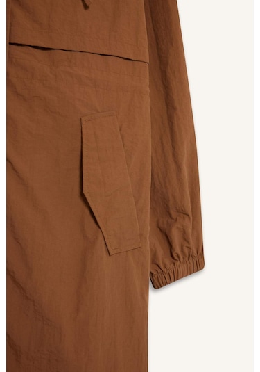 Defacto Regular Fit Kapüşonlu Fermuarlı Uzun Yağmurluk E8554ax25aubn560 Kahve