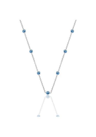 Gümüş Rodyumlu,Cam Göz Nazar Kolye Küpe Ve Bileklik Gümüş Set