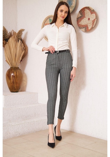 Darlin Moda Siyah Zigzag Desenli Slim Fit Pantolon Dm3000 Siyah