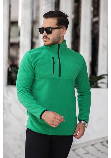 Eg38 Yarım Fermuar Polar Benetton Yeşili Yeşil