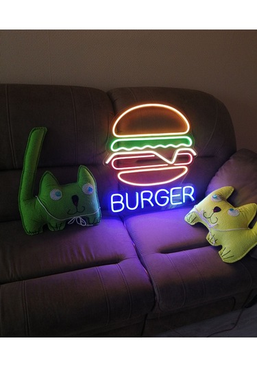 Led Işıklı Burger Hamburger Duvar Tablo