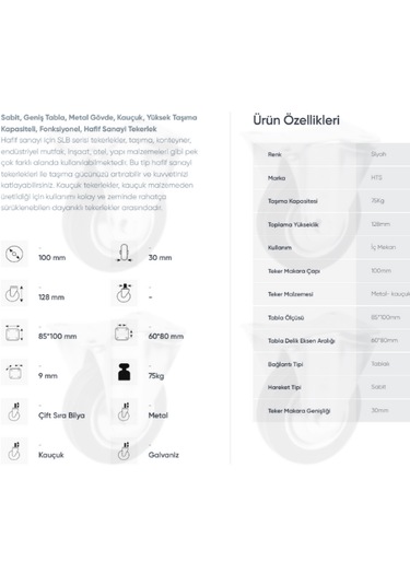 Hts 607 Sabit Bağlantılı 10lik Galvanz Kaplama Kauçuk Teker 4 Ad