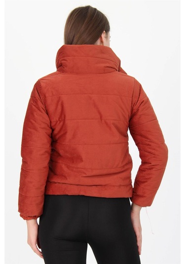 Kadın Yüksek Yaka Cepli Kışlık Kadife Mont Dpnb7154 Kiremit