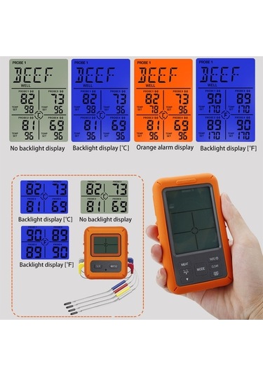 Pazly 4 Probeli Kablosuz Et Termometresi - 100m Menzil, Lcd Ekran, Zamanlayıcı Ve Alarmlı Bbq Aleti/