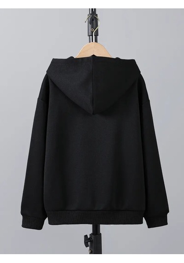 Kışlık Kapüşonlu Sweatshirt, Çocuk Pretty Girl Baskılı SiYAH